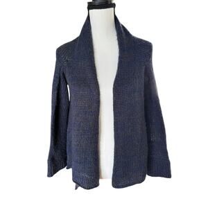 Wooden Ships Blue/Gray Marled Knit Open Front Cardigan S/M Sweater MSRP $138
